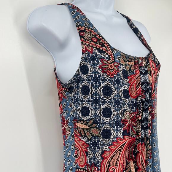 Glamour Boho Maxi Dress Sz 4P Paisley Patchwork Pleated Festival Western Hippie - Picture 4 of 10